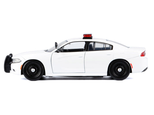 2023 Dodge Charger Pursuit Police Car Unmarked White with Flashing Light Bar Front and Rear Lights and 2 Sounds "Builder's Kit" 1/24 Diecast Model Car by Motormax LuxuryLifeWay Online Store