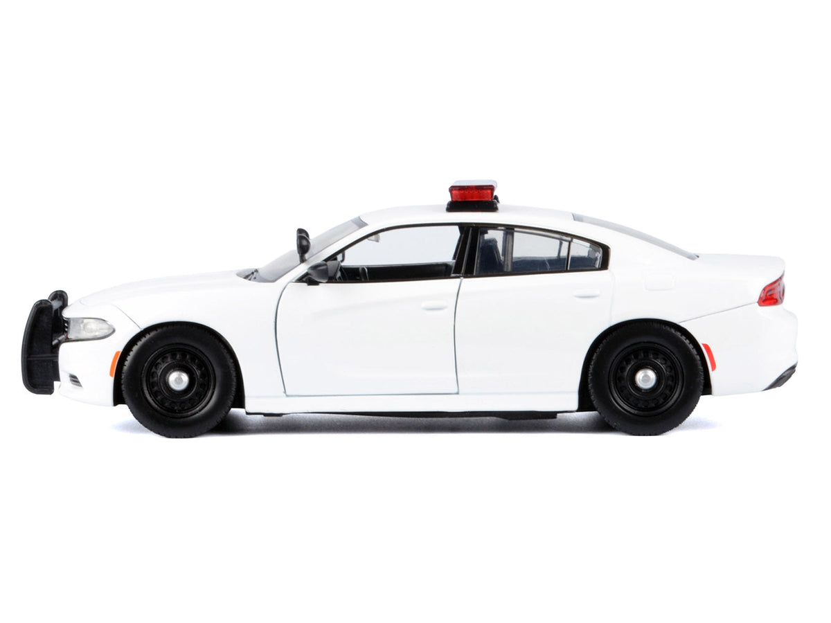 2023 Dodge Charger Pursuit Police Car Unmarked White with Flashing Light Bar Front and Rear Lights and 2 Sounds "Builder's Kit" 1/24 Diecast Model Car by Motormax LuxuryLifeWay Online Store