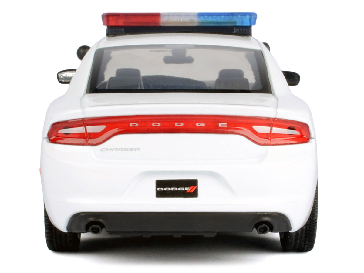 2023 Dodge Charger Pursuit Police Car Unmarked White with Flashing Light Bar Front and Rear Lights and 2 Sounds "Builder's Kit" 1/24 Diecast Model Car by Motormax LuxuryLifeWay Online Store