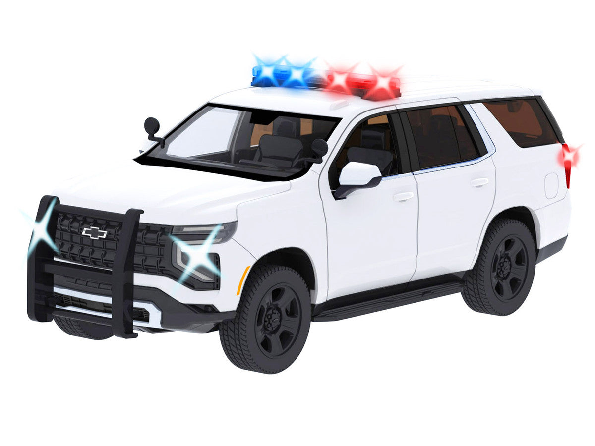 2025 Chevrolet Tahoe PPV White "Builder's Kit" with Flashing Light Bar and Front and Rear Lights and Sounds 1/24 Diecast Model Car by Motormax LuxuryLifeWay Online Store