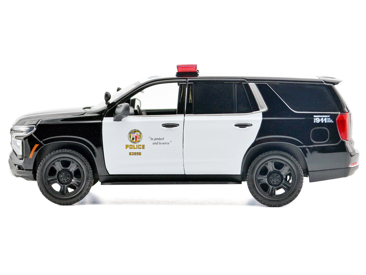2025 Chevrolet Tahoe PPV "LAPD (Los Angeles Police Department)" Black and White with Flashing Light Bar and Front and Rear Lights and Sounds 1/24 Diecast Model Car by Motormax LuxuryLifeWay Online Store