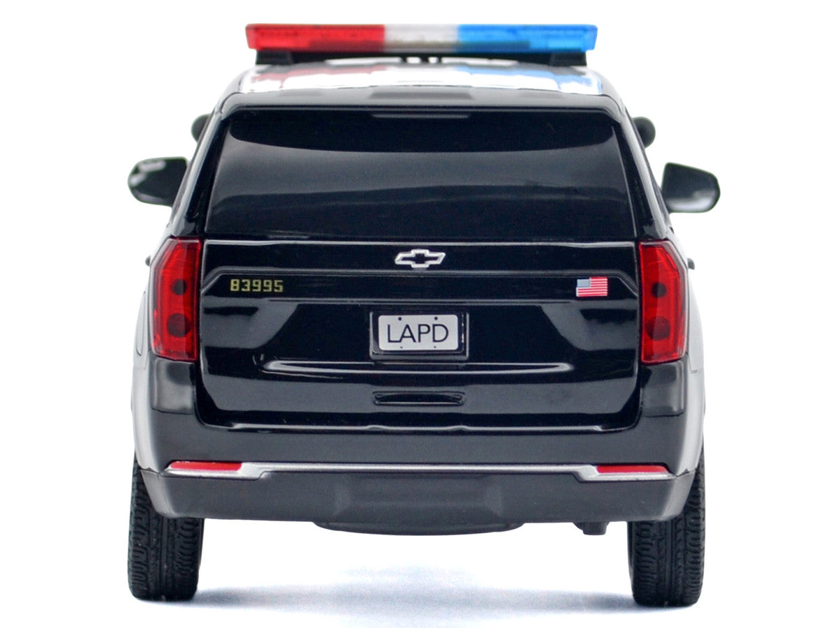 2025 Chevrolet Tahoe PPV "LAPD (Los Angeles Police Department)" Black and White with Flashing Light Bar and Front and Rear Lights and Sounds 1/24 Diecast Model Car by Motormax LuxuryLifeWay Online Store