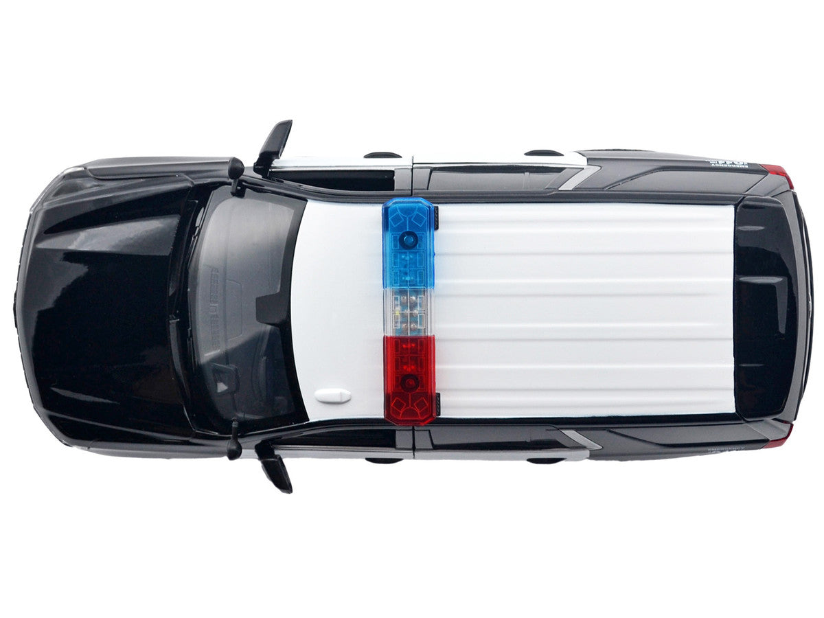 2025 Chevrolet Tahoe PPV "LAPD (Los Angeles Police Department)" Black and White with Flashing Light Bar and Front and Rear Lights and Sounds 1/24 Diecast Model Car by Motormax LuxuryLifeWay Online Store