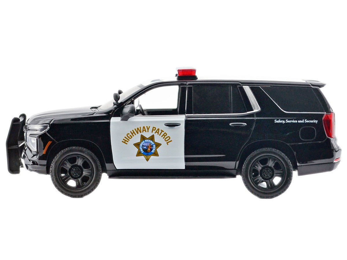 2025 Chevrolet Tahoe PPV "CHP (California Highway Patrol)" Black and White with Flashing Light Bar and Front and Rear Lights and Sounds 1/24 Diecast Model Car by Motormax LuxuryLifeWay Online Store