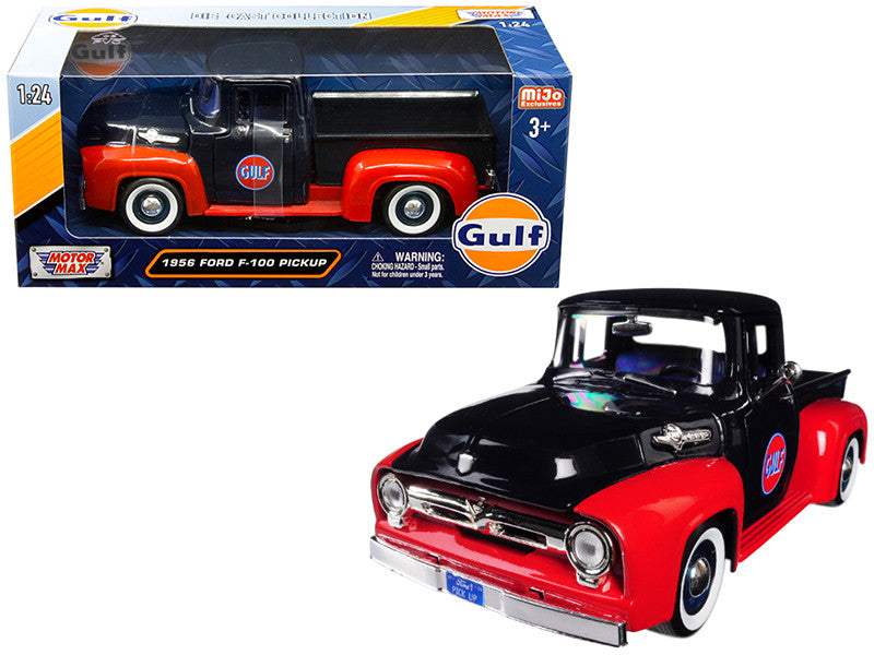 1956 Ford F-100 Pickup Truck "Gulf" Dark Blue and Red 1/24 Diecast Model Car by Motormax LuxuryLifeWay Online Store