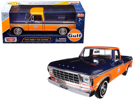 1979 Ford F-150 Custom Pickup Truck "Gulf" Dark Blue and Orange 1/24 Diecast Model Car by Motormax LuxuryLifeWay Online Store