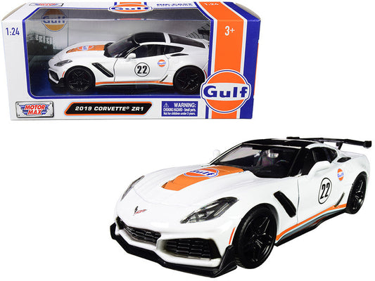 2019 Chevrolet Corvette ZR1 #22 "Gulf Oil" White with Orange Stripes and Black Top 1/24 Diecast Model Car by Motormax LuxuryLifeWay Online Store