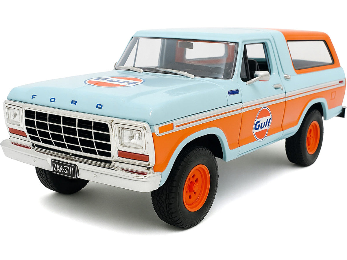 1978 Ford Bronco Light Blue and Orange "Gulf Oil" "Gulf Die-Cast Collection" 1/24 Diecast Model Car by Motormax LuxuryLifeWay Online Store