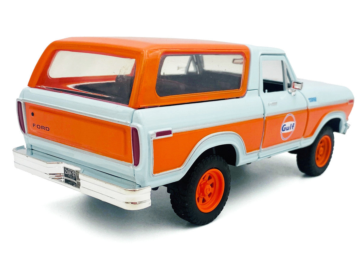 1978 Ford Bronco Light Blue and Orange "Gulf Oil" "Gulf Die-Cast Collection" 1/24 Diecast Model Car by Motormax LuxuryLifeWay Online Store