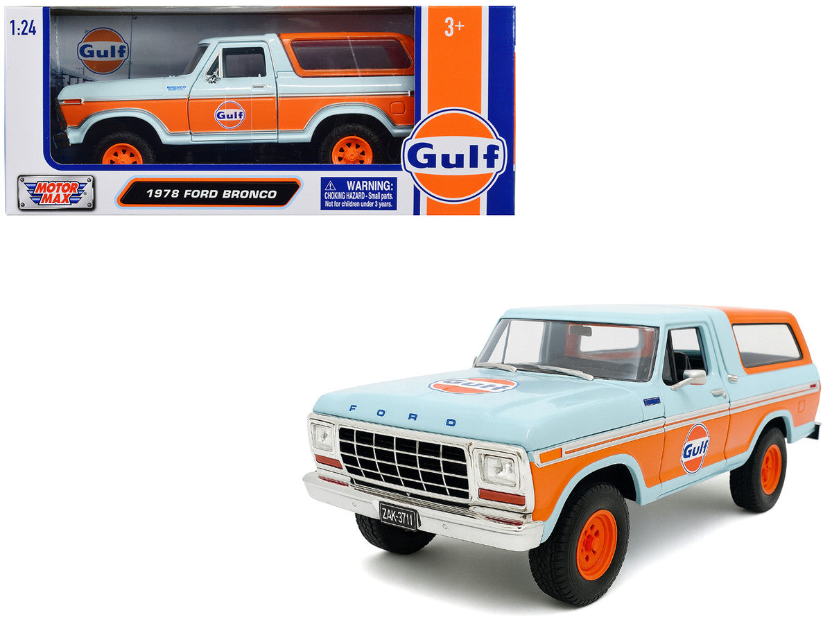 1978 Ford Bronco Light Blue and Orange "Gulf Oil" "Gulf Die-Cast Collection" 1/24 Diecast Model Car by Motormax LuxuryLifeWay Online Store