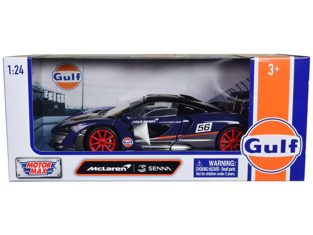 McLaren Senna #56 Dark Blue and Silver with Orange Stripes "Gulf Oil" "Gulf Die-Cast Collection" 1/24 Diecast Model Car by Motormax LuxuryLifeWay Online Store