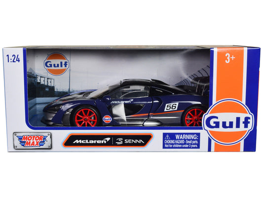 McLaren Senna #56 Dark Blue and Silver with Orange Stripes "Gulf Oil" "Gulf Die-Cast Collection" 1/24 Diecast Model Car by Motormax LuxuryLifeWay Online Store