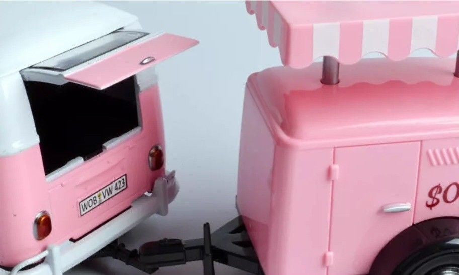 Volkswagen T1 Delivery Van with Ice-Cream Trailer Pink and White "Ice-Cream Shop" 1/24 Diecast Model Car by Motormax LuxuryLifeWay Online Store