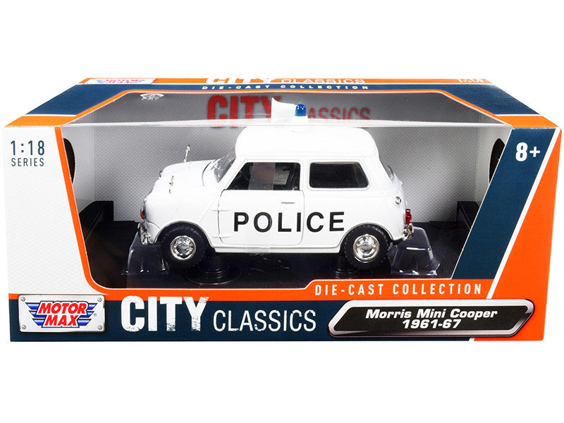 1961-1967 Morris Mini Cooper RHD (Right Hand Drive) "Police" White "City Classics" Series 1/18 Diecast Model Car by Motormax LuxuryLifeWay Online Store