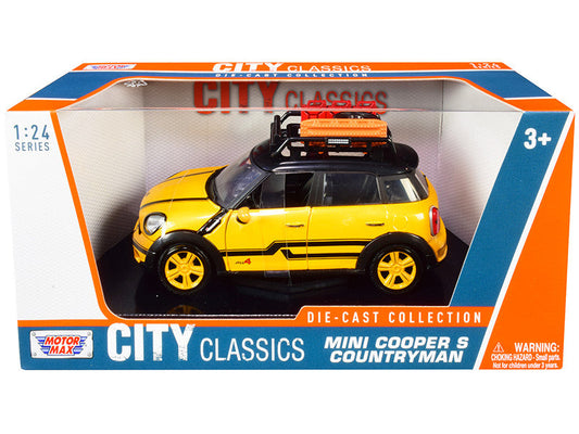 Mini Cooper S Countryman with Roof Rack and Accessories Yellow Metallic and Black "City Classics" Series 1/24 Diecast Model Car by Motormax LuxuryLifeWay Online Store