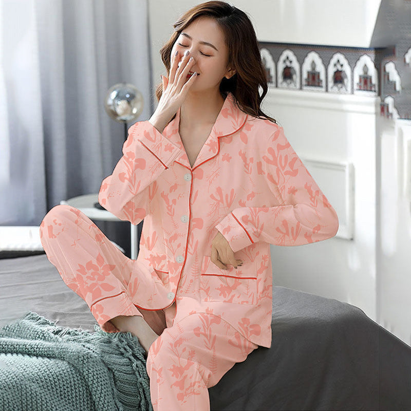 Elegant Women's Autumn And Winter Cotton-like Long Pajamas Two-piece Set Best YouTube Store