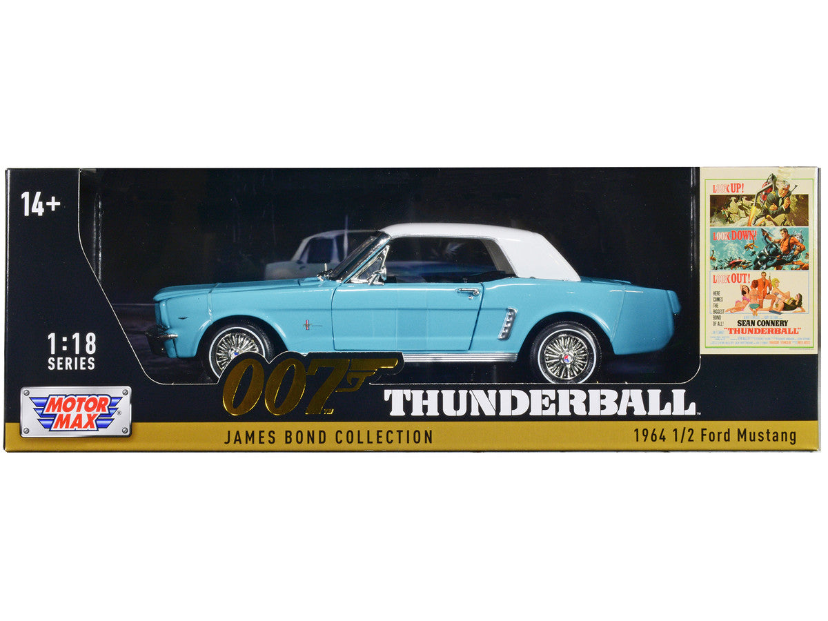 1964 1/2 Ford Mustang Light Blue with White Top James Bond 007 "Thunderball" (1965) Movie "James Bond Collection" Series 1/18 Diecast Model Car by Motormax LuxuryLifeWay Online Store
