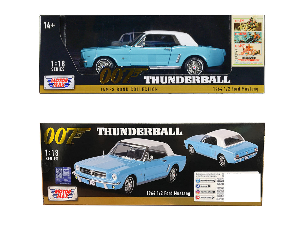 1964 1/2 Ford Mustang Light Blue with White Top James Bond 007 "Thunderball" (1965) Movie "James Bond Collection" Series 1/18 Diecast Model Car by Motormax LuxuryLifeWay Online Store