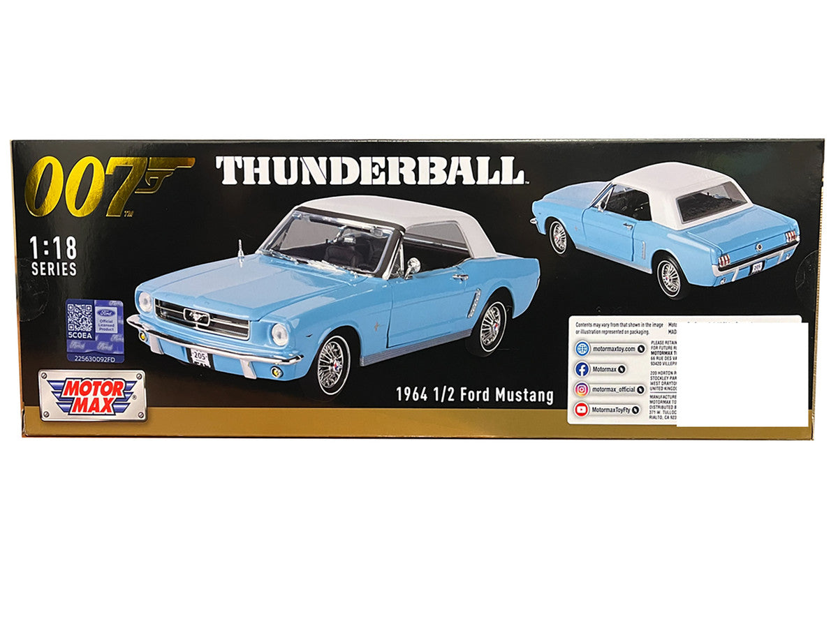1964 1/2 Ford Mustang Light Blue with White Top James Bond 007 "Thunderball" (1965) Movie "James Bond Collection" Series 1/18 Diecast Model Car by Motormax LuxuryLifeWay Online Store