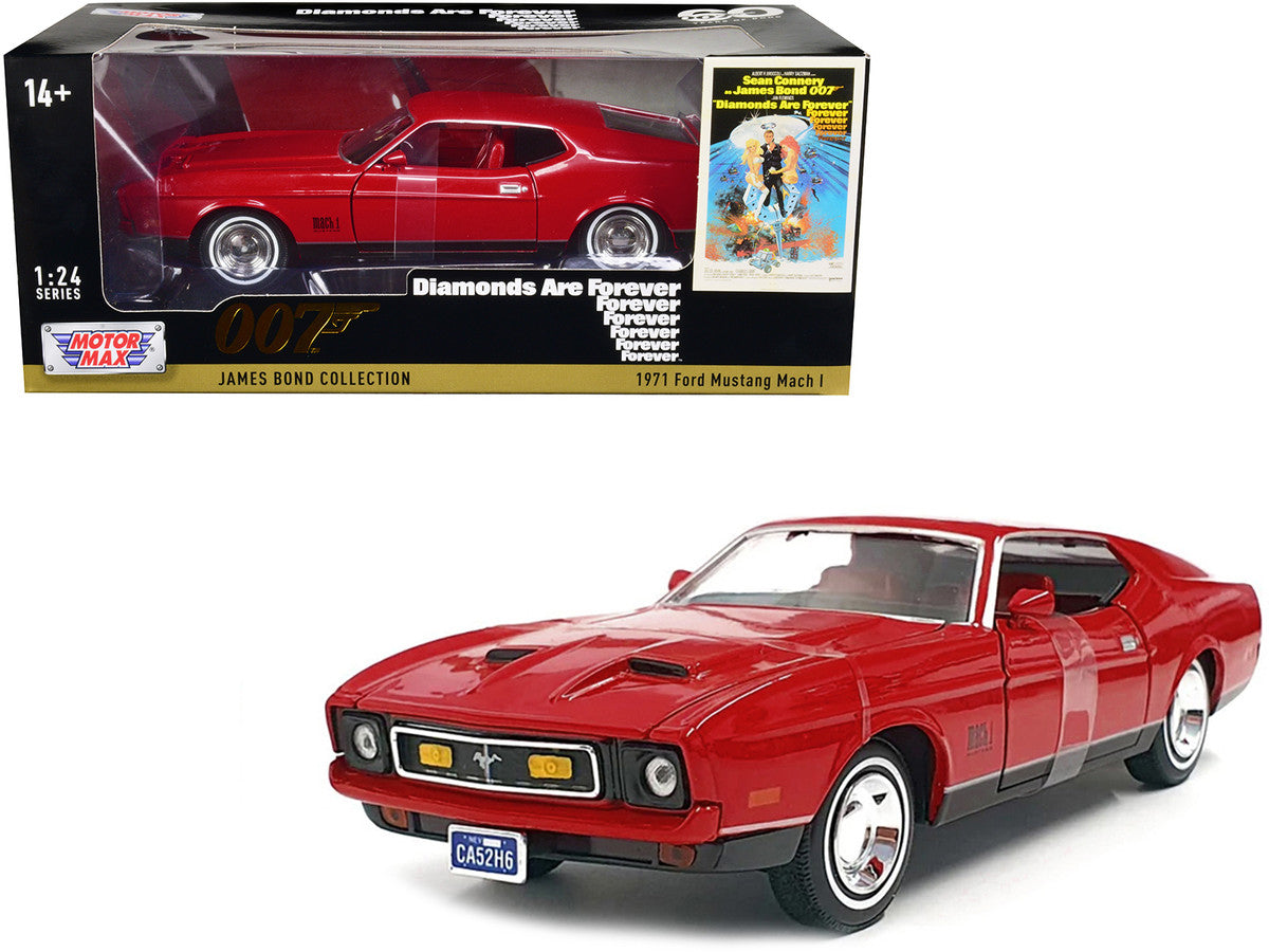 1971 Ford Mustang Mach 1 Red James Bond 007 "Diamonds are Forever" (1971) Movie "James Bond Collection" Series 1/24 Diecast Model Car by Motormax LuxuryLifeWay Online Store