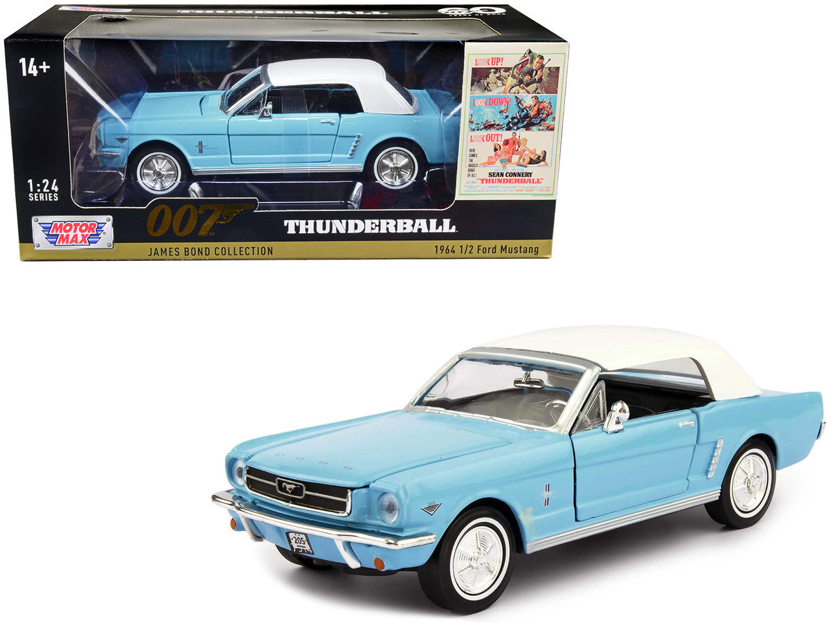 1964 1/2 Ford Mustang Light Blue with White Top James Bond 007 "Thunderball" (1965) Movie "James Bond Collection" Series 1/24 Diecast Model Car by Motormax LuxuryLifeWay Online Store