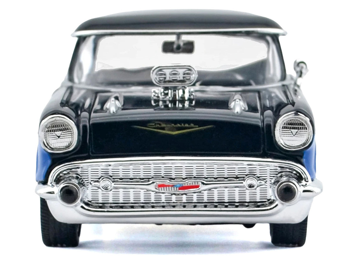 1957 Chevrolet Bel Air Black with Blue Flame Graphics "Kult Klassics" Series 1/24 Diecast Model Car by Motormax LuxuryLifeWay Online Store