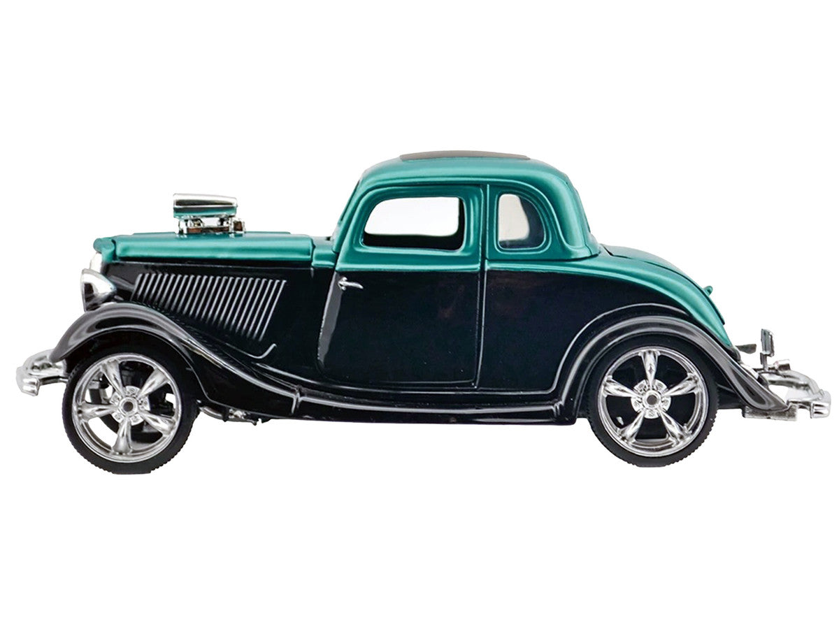 1934 Ford Coupe Turquoise Metallic and Black "Kult Klassics" Series 1/24 Diecast Model Car by Motormax LuxuryLifeWay Online Store