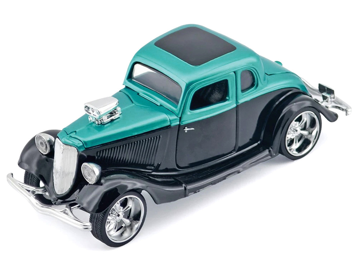 1934 Ford Coupe Turquoise Metallic and Black "Kult Klassics" Series 1/24 Diecast Model Car by Motormax LuxuryLifeWay Online Store