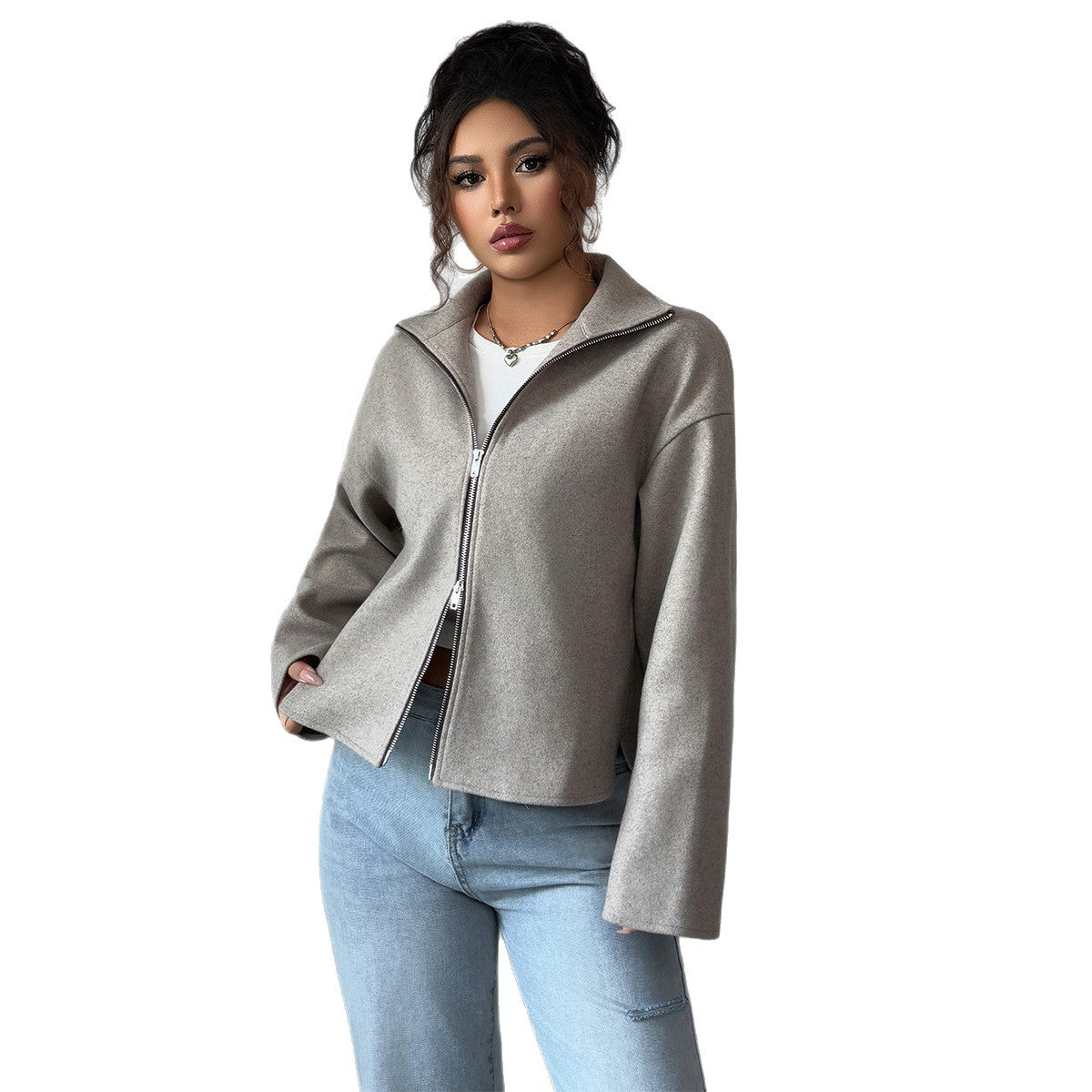 Solid Color Long Sleeve Jacket Coat Women's Clothing Best YouTube Store
