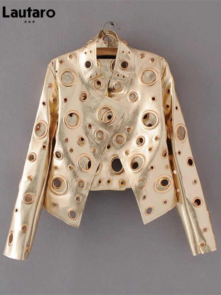Lautaro Cut Out Faux Leather Jacket with Rivets Pi-Mart
