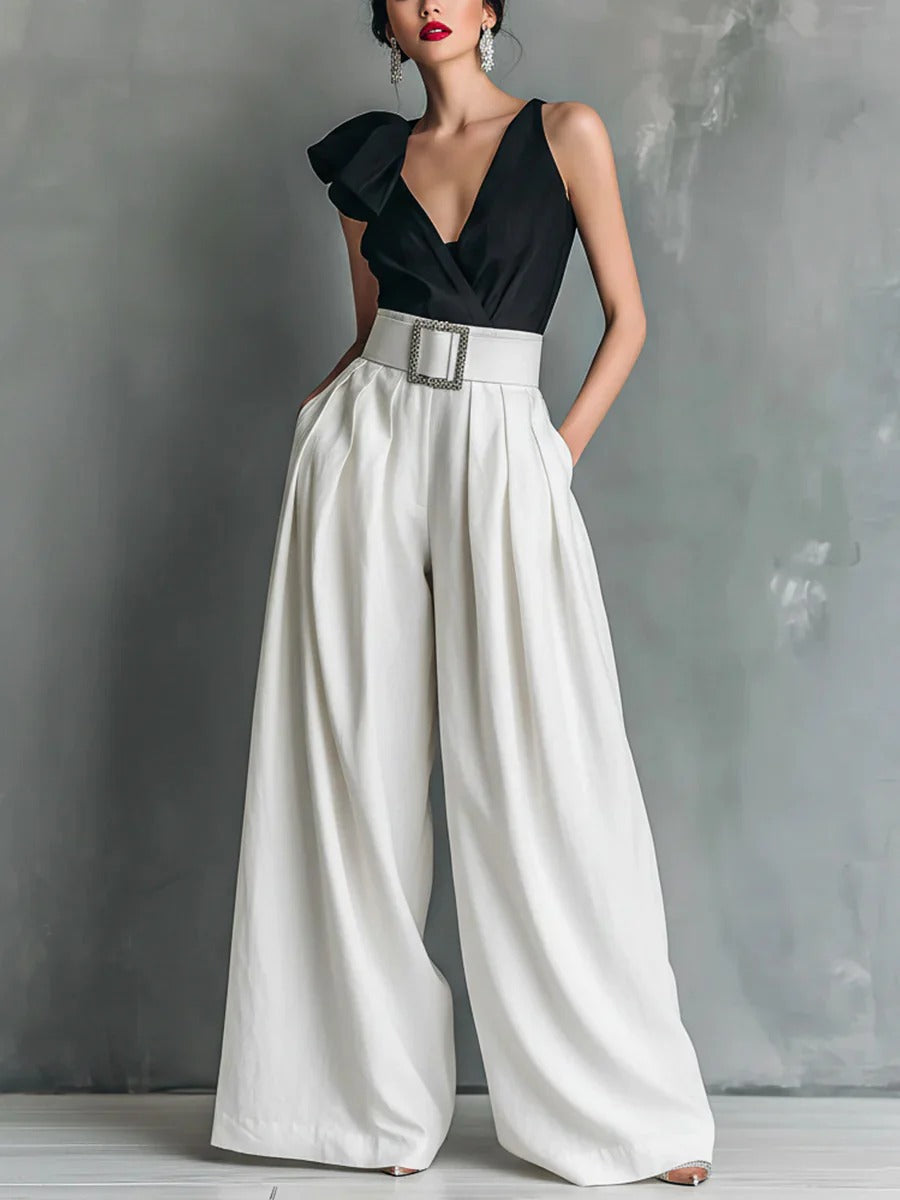 Fashionable Versatile High-waisted Loose-fitting Solid-color Casual Pants NorixaFashion.com