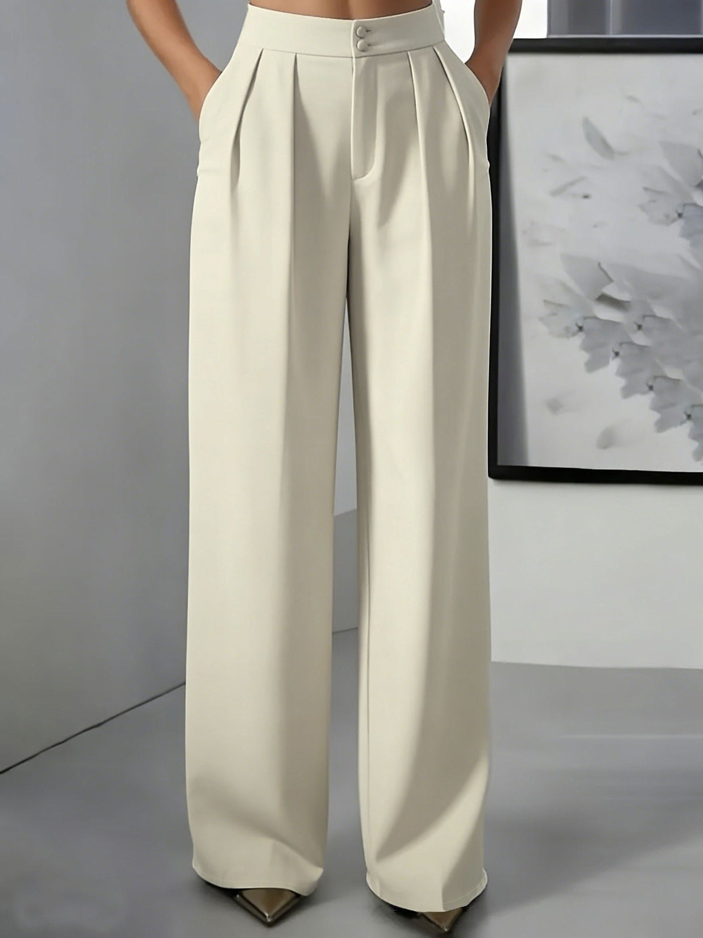 Straight-leg Minimalist Suit Slim-fit Elastic-waist Pants For Women NorixaFashion.com