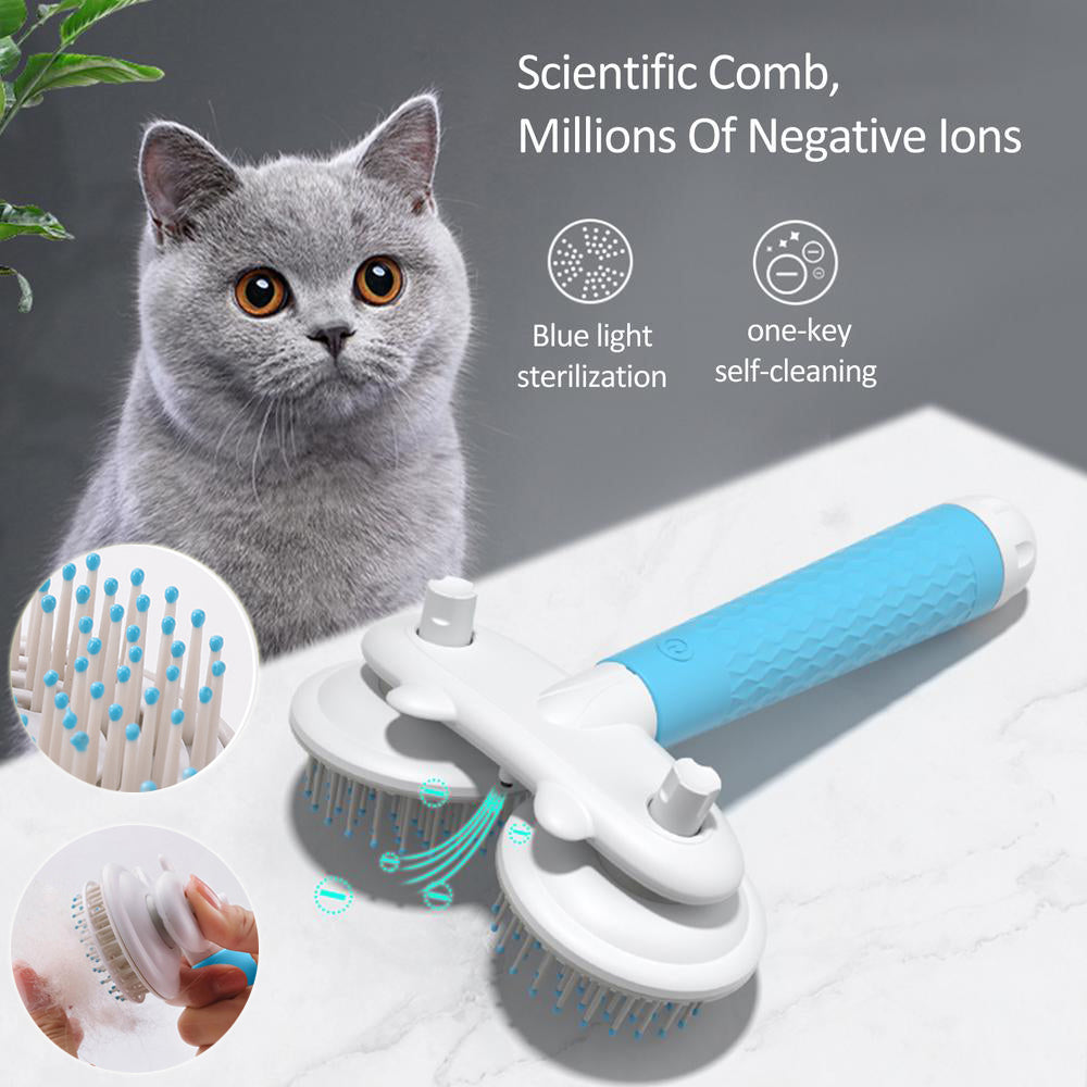 Pet Cat Brush Dog Slicker Brush Double-headed Negative Ion One-button Self Cleaning Dog Cat Hair Removal Pets Products Pets Fashion