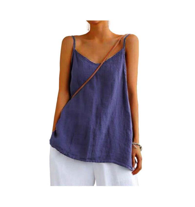 Cotton Linen Sleeveless Vest Women's Summer New Loose Cotton Linen Inner Match Sleeveless Versatile Bottoming Top NorixaFashion.com
