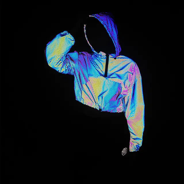 Women's Colorful Reflective Hooded Jacket Crop Top