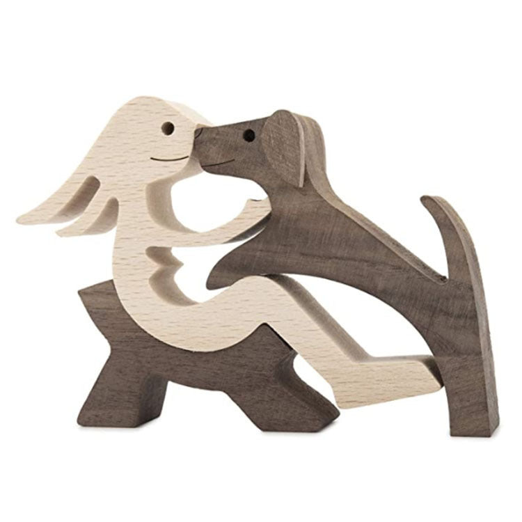 DIY Figurine Wood Dog Ornament Sculpture Home Decoration A Man A Dog Wood Sculpture Christmas Gifts Model Decor PearlNestDecor.com