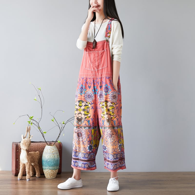 Printed Denim Wide-Leg Pants Pi-Mart