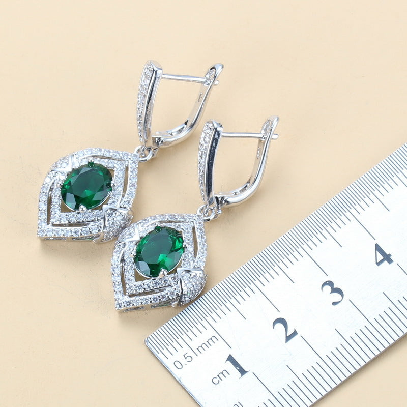 Gem-inlaid Pendant Earrings Necklace Ring Ladies Three-piece Set LadyShow.Store