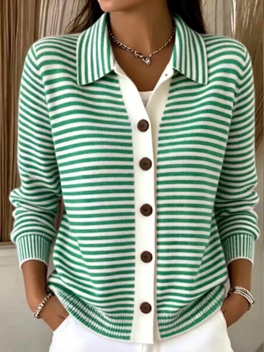 Button-down Knitted Striped Sweater Cardigan Coat NorixaFashion.com