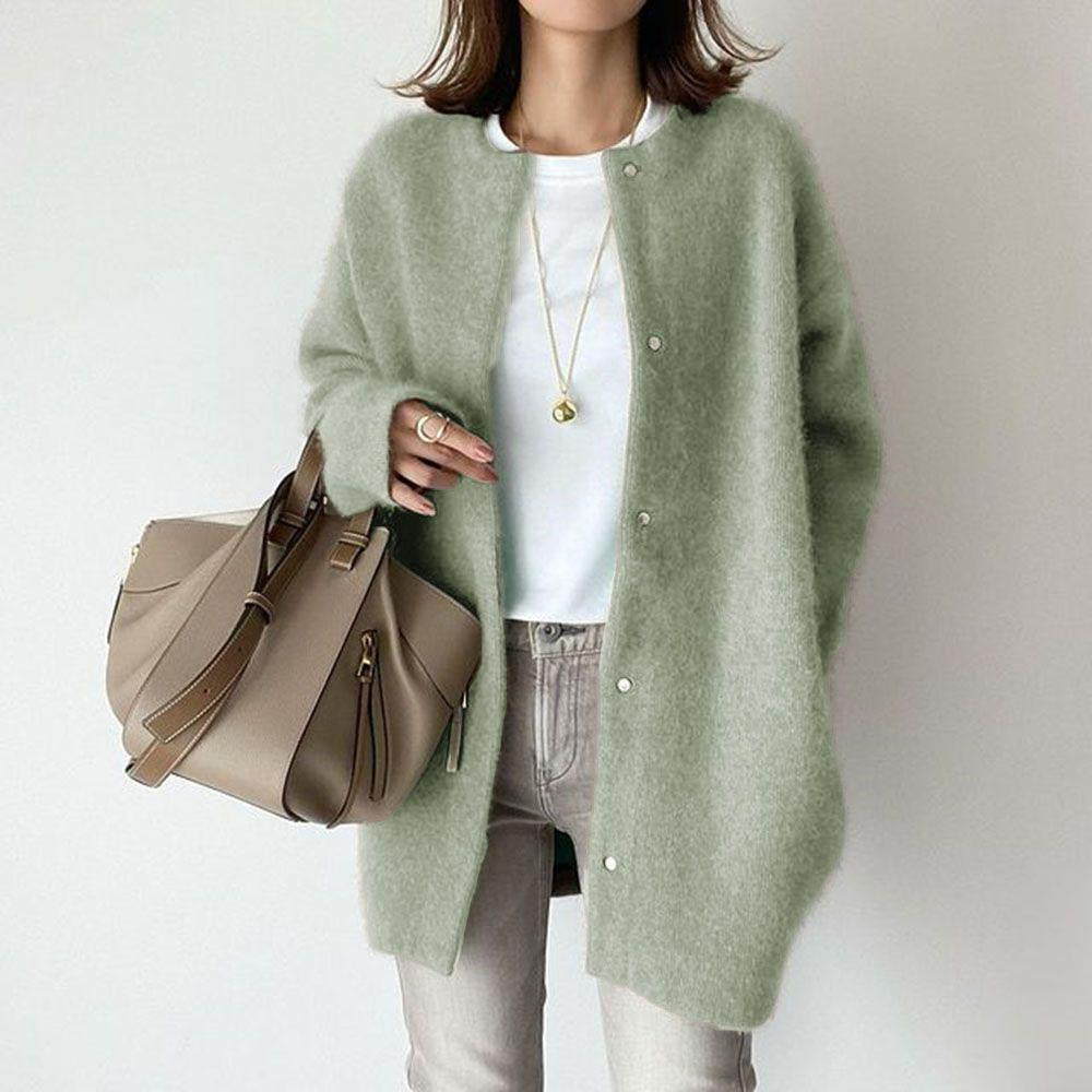 Loose Round Neck Single Breasted Cardigan Fashion Solid Color Coat Jacket Autumn And Winter Women's Clothing NorixaFashion.com