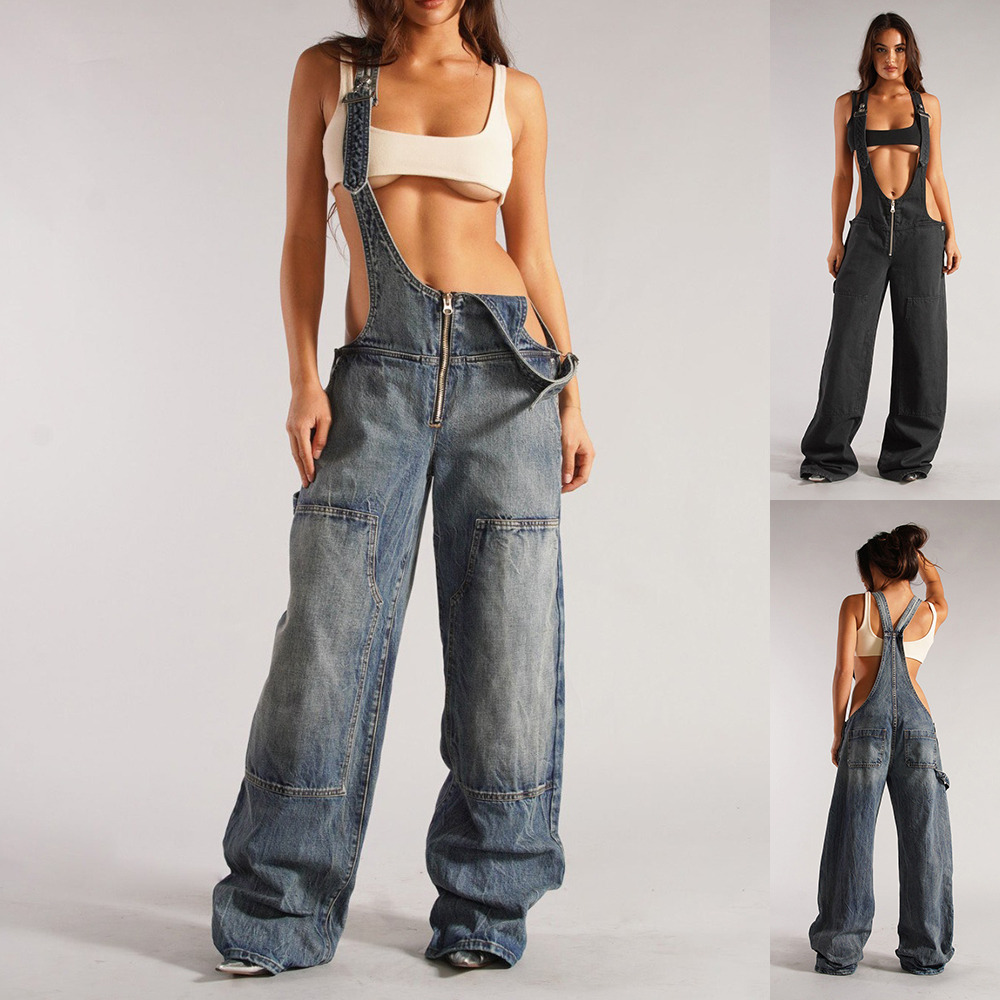 Loose Fit Denim Overalls Pi-Mart