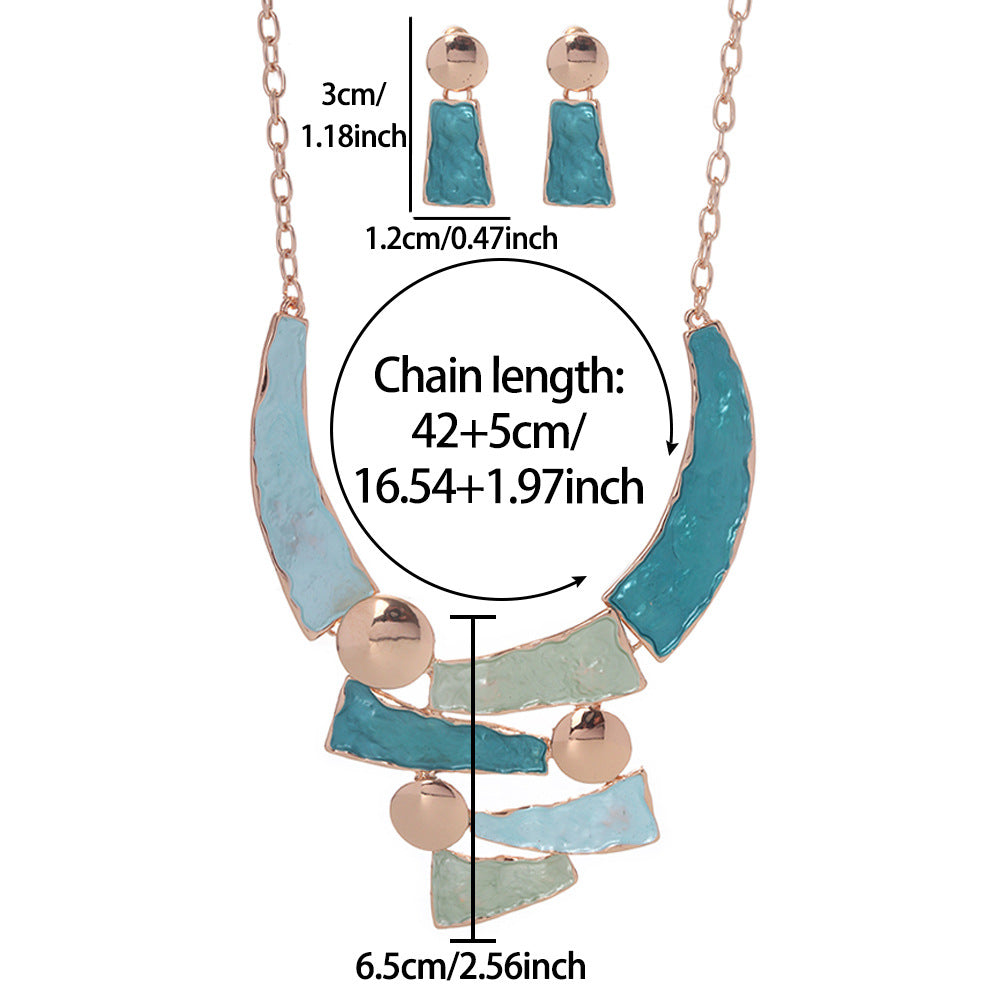 Female Colored Oil Geometric Irregular Earnail Necklace Set LadyShow.Store