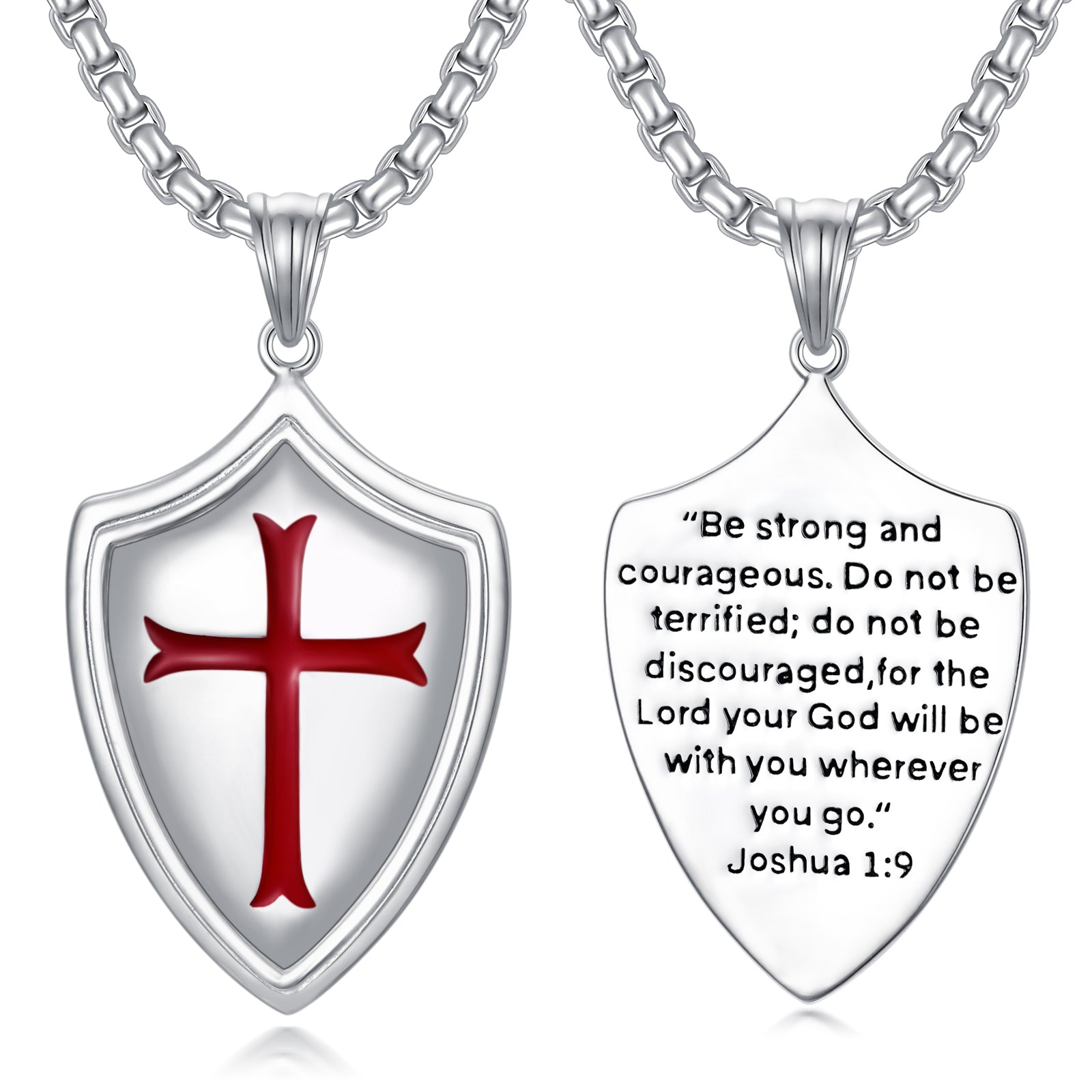 Knights Templar Shield Necklace in Sterling Silver Pendants Necklace for Men LadyShow.Store