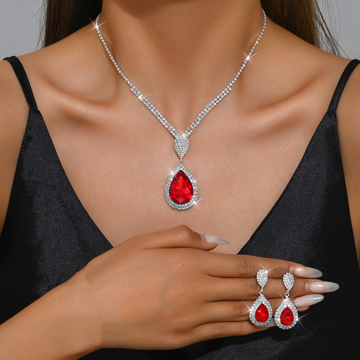 Red Sapphire Blue Water Drop Pendant Affordable Luxury Style Design Niche Trendy Suit LadyShow.Store