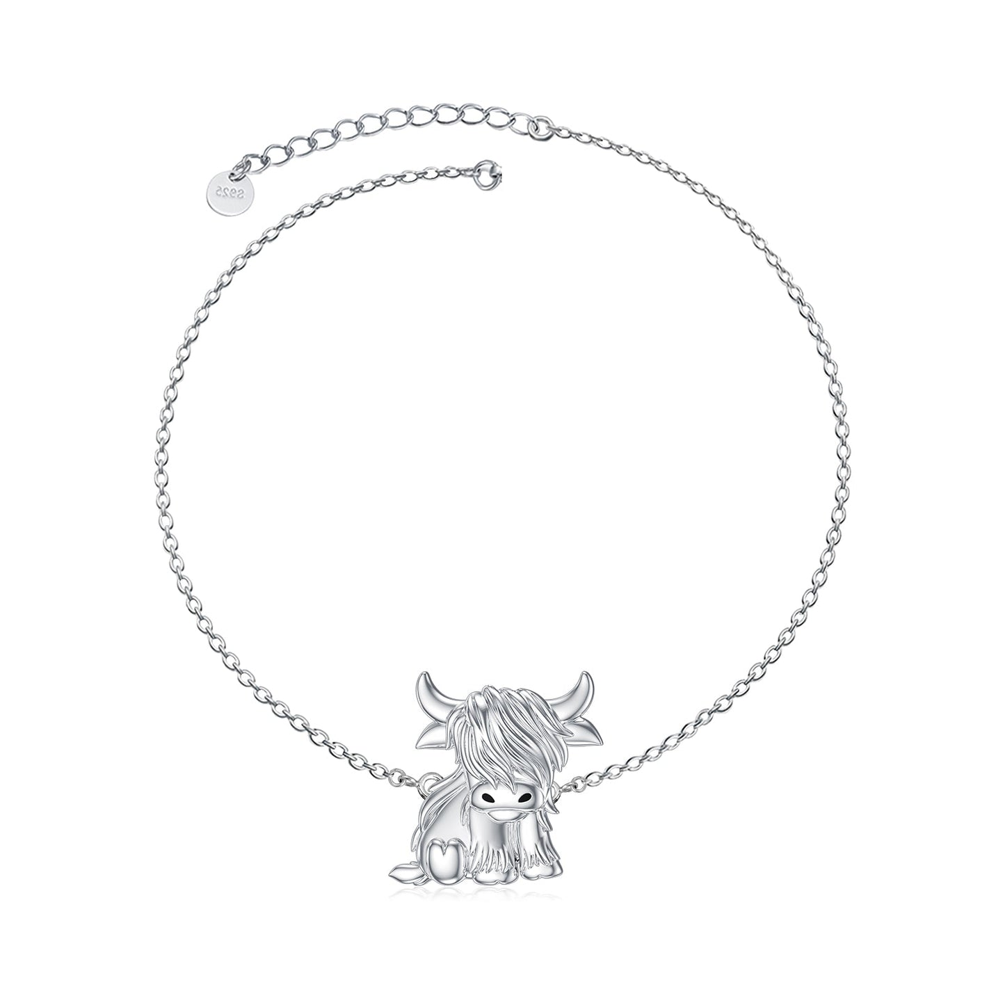 Highland Cow Necklace Anklet for Women 925 Sterling Silver Cow Crystal Necklace LadyShow.Store