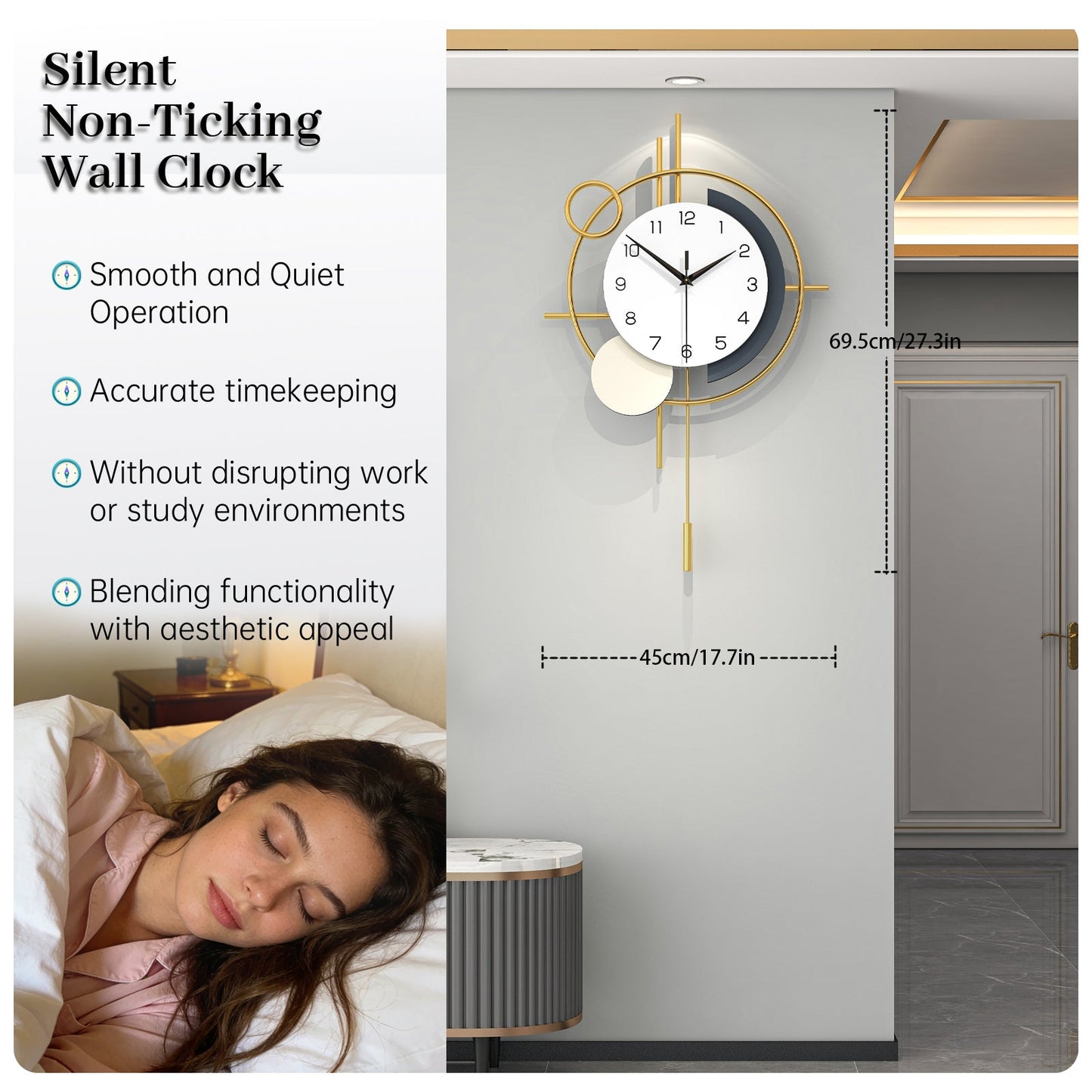 Modern Abstract Wall Clock Minimalist Metal Decorative Home Decor PearlNestDecor.com