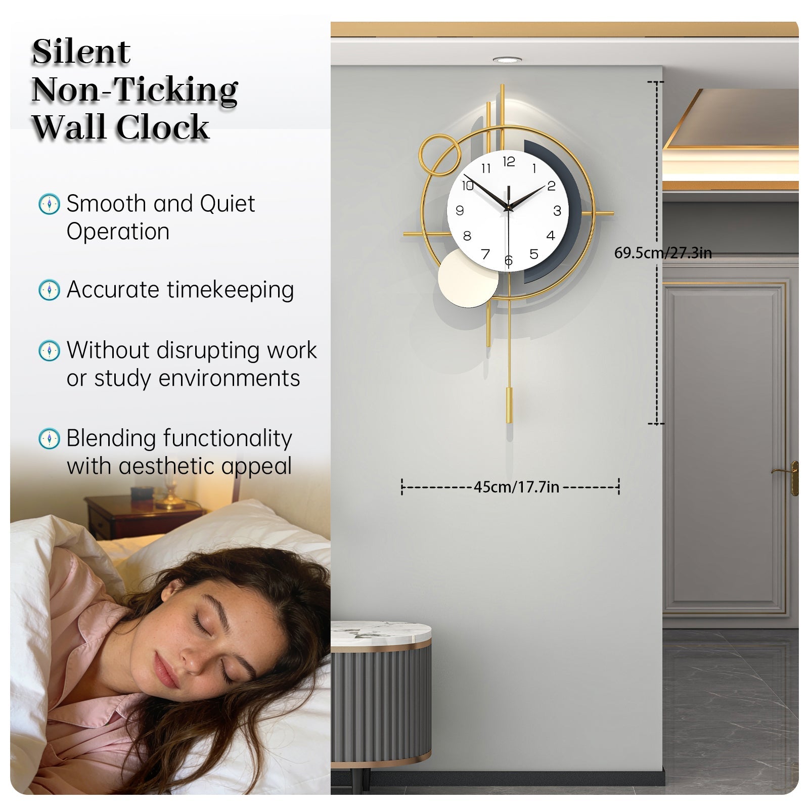 Modern Abstract Wall Clock Minimalist Metal Decorative Home Decor PearlNestDecor.com