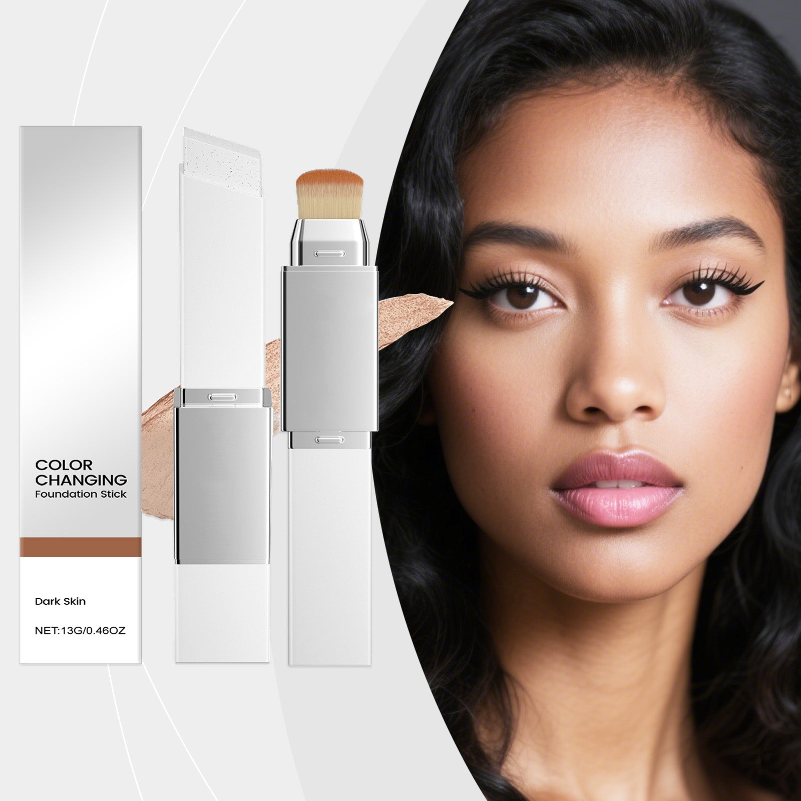 2-in-1 Color-Changing Foundation Stick Deep Skin Tone Tri Light Beauty