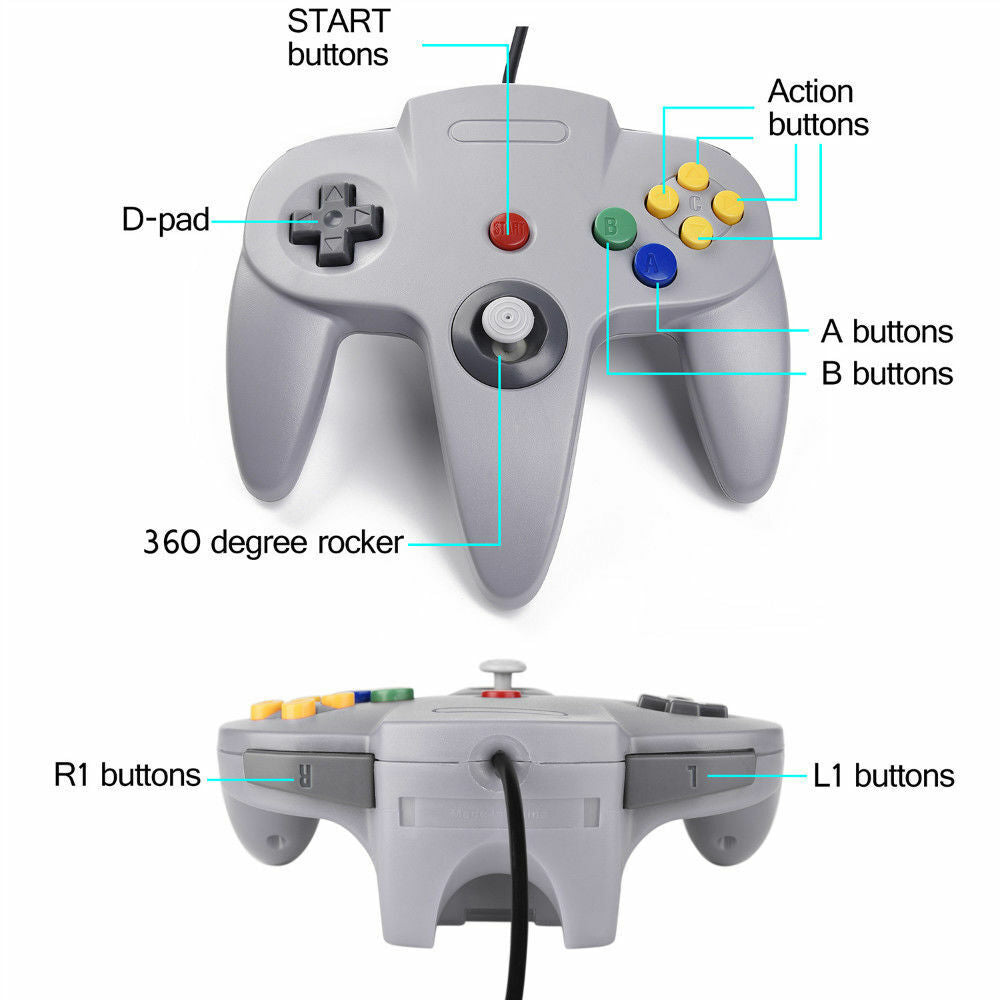 New Wired Controller Joystick Compatible With Nintendo 64 N64 Video Game Console Pi-Mart