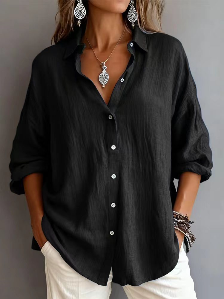 Fashionable Solid-color Long-sleeve Lapel Cardigan Shirt NorixaFashion.com